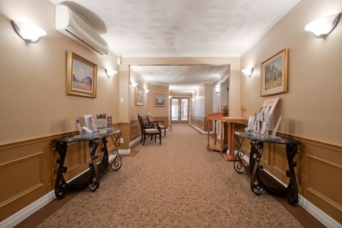 An interior hallway photo of Pilon Family Funeral Home.